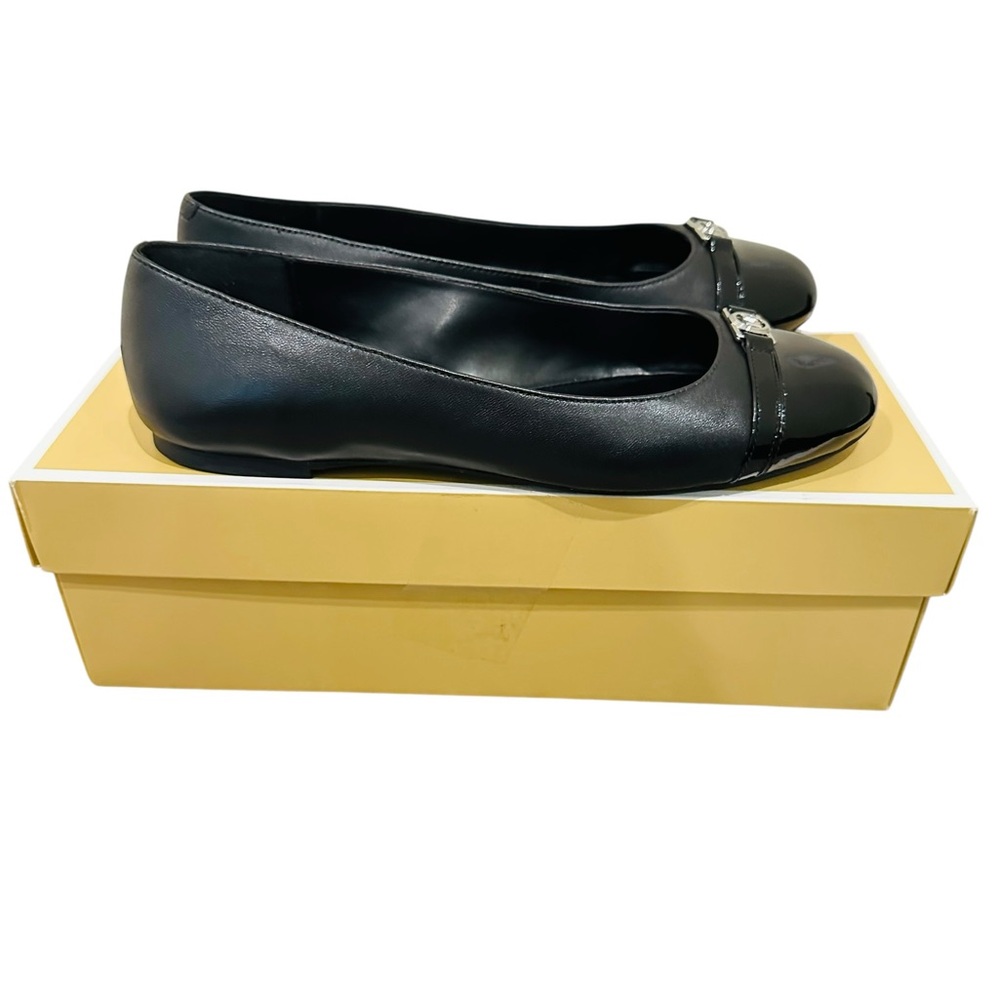 Michael Kors Mandy Flat Patent Leather Black 8.5M MK Logo Ballet Shoe - Picture 5 of 9